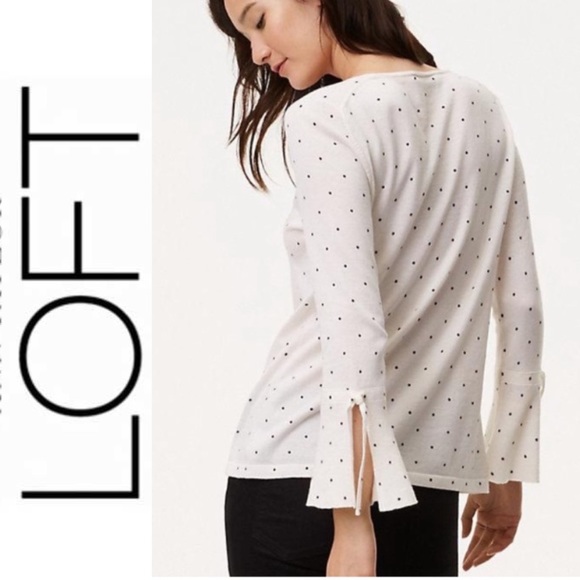 LOFT Tops - Ann Taylor small polka dot bell sleeve sweater cardigan black white work career